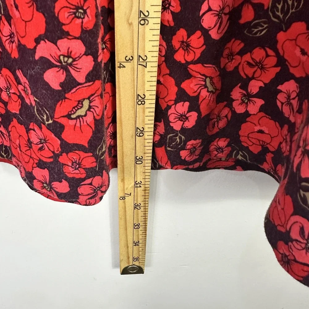 Lands End Skirt Womens Large Red Floral Black A-Line Midi Pockets‎ Feminine Chic